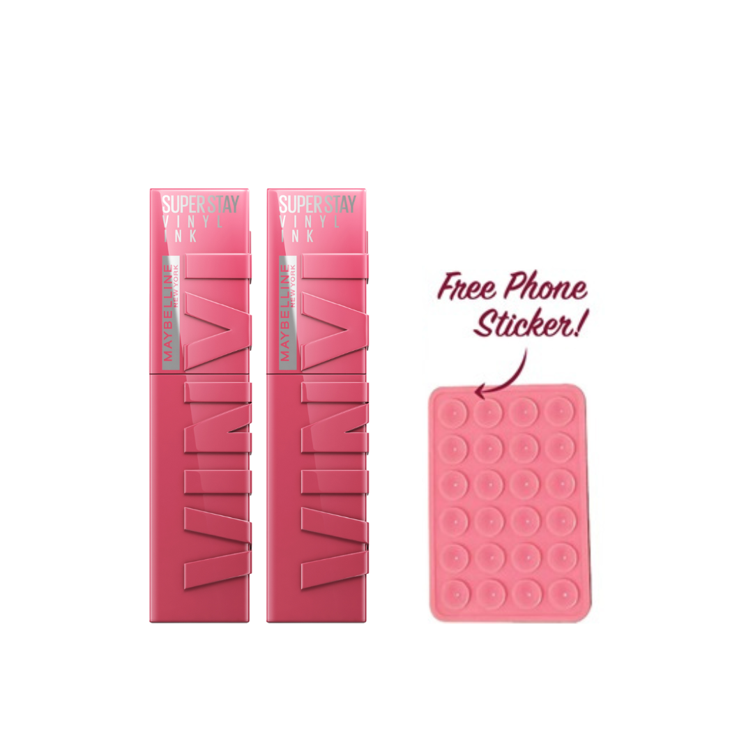 2x Super Stay Vinyl Ink Lipstick + FREE Silicon Mobile Sticker At 20% OFF