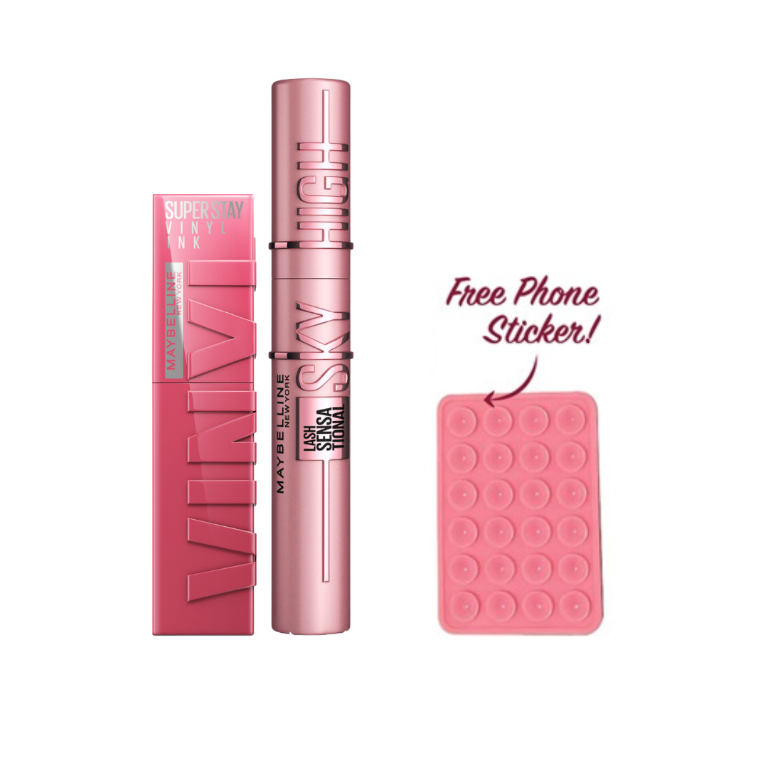 Sky High Mascara + Superstay Vinyl Ink Lipstick + FREE Silicon Mobile Sticker At 20% OFF