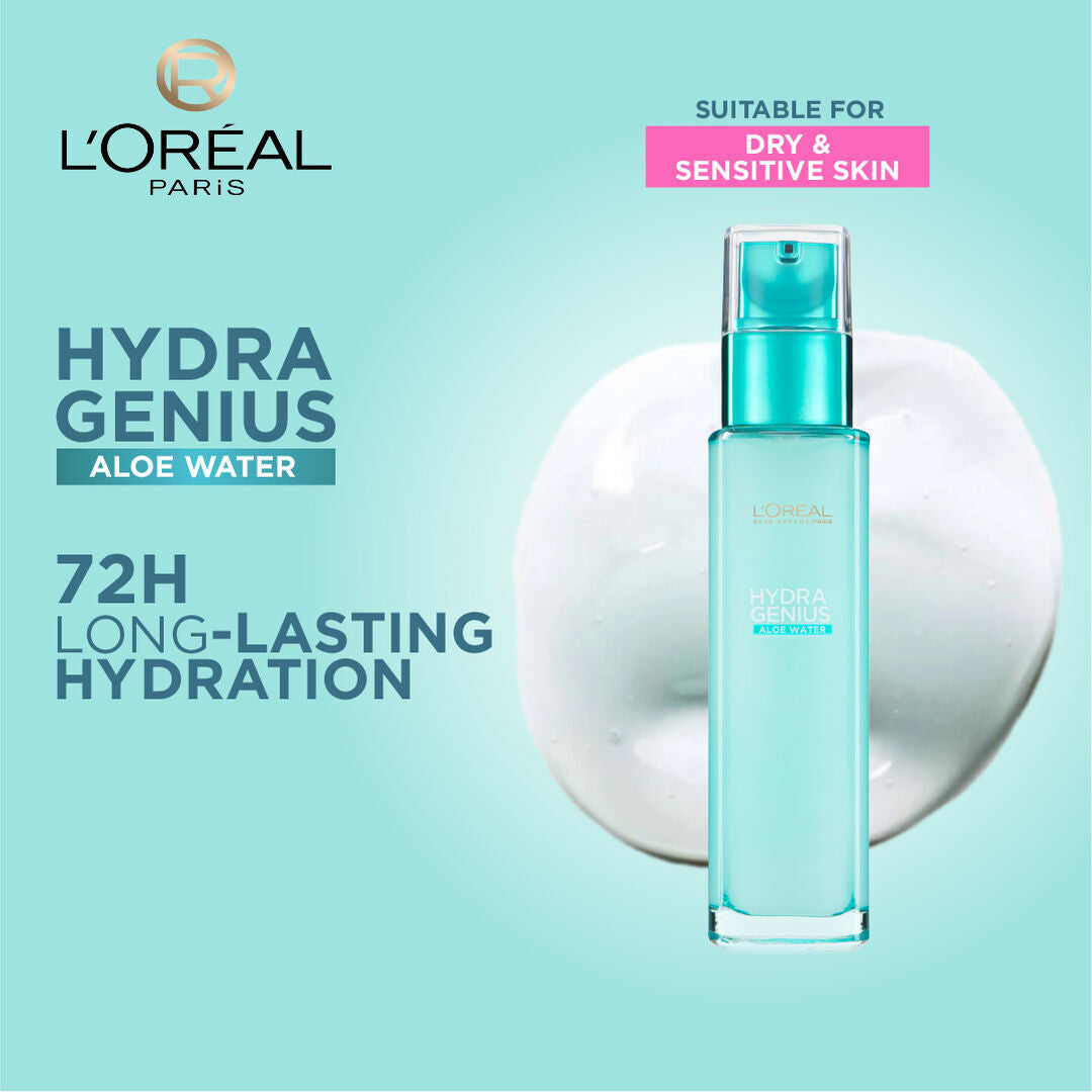 L’Oréal Hydra Genius Aloe Water moisturizer 72h hydration for dry sensitive skin with hyaluronic acid