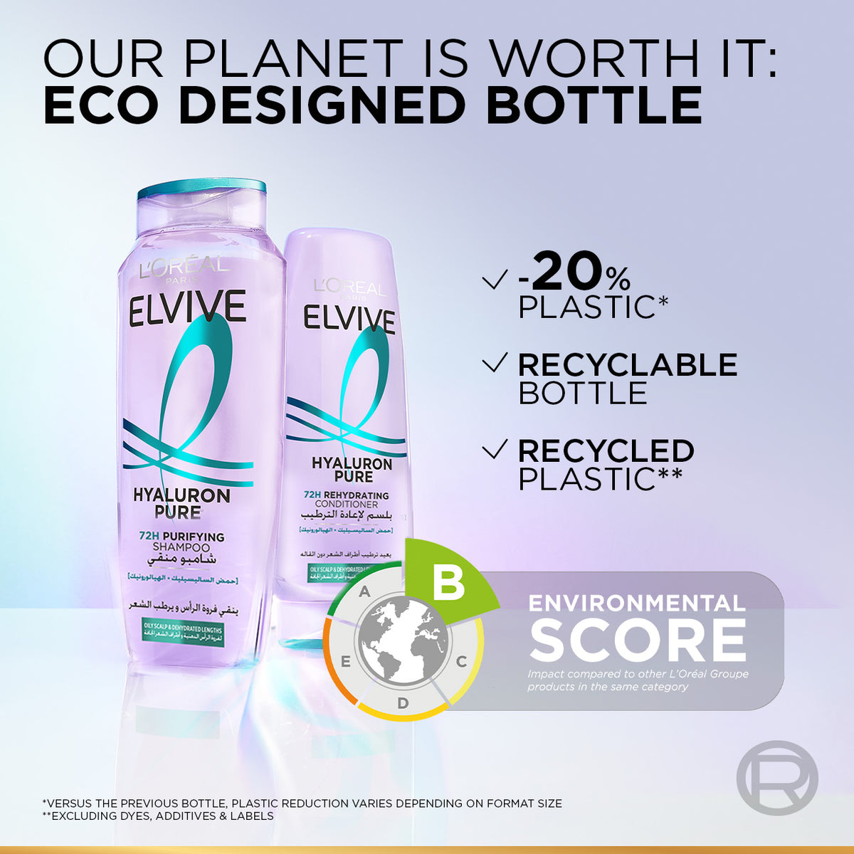 Elvive Hyaluron Pure 72h Rehydrating Conditioner for Oily Scalp & Dehydrated Lengths