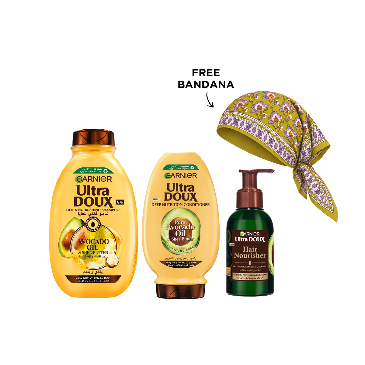 Ultra Doux Avocado & Shea Butter Shampoo + Conditioner + Serum + FREE Bandana At 20% OFF