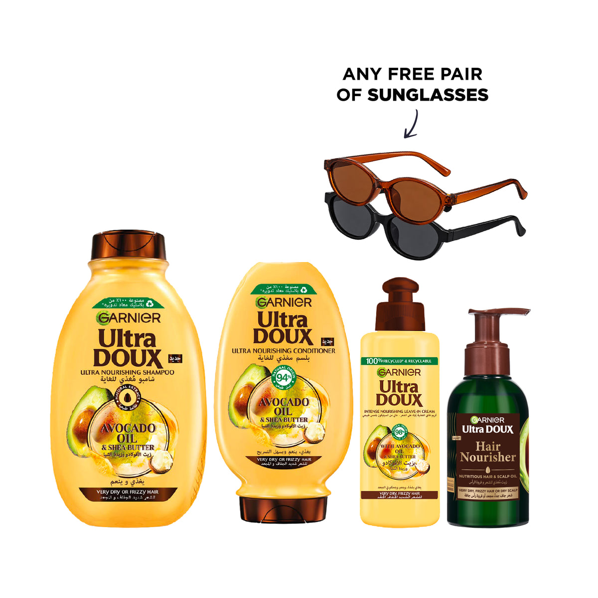 Ultra Doux Avocado  Shampoo + Conditioner + Leave-in + Serum + FREE Pair Of Sunglasses At 20% OFF