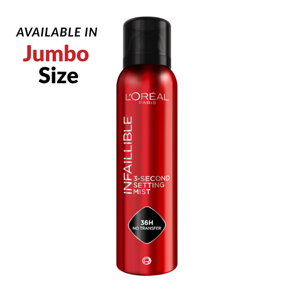 Infaillible 3-Second setting mist spray, 36h of long wear, no transfer, no marks, no stickiness