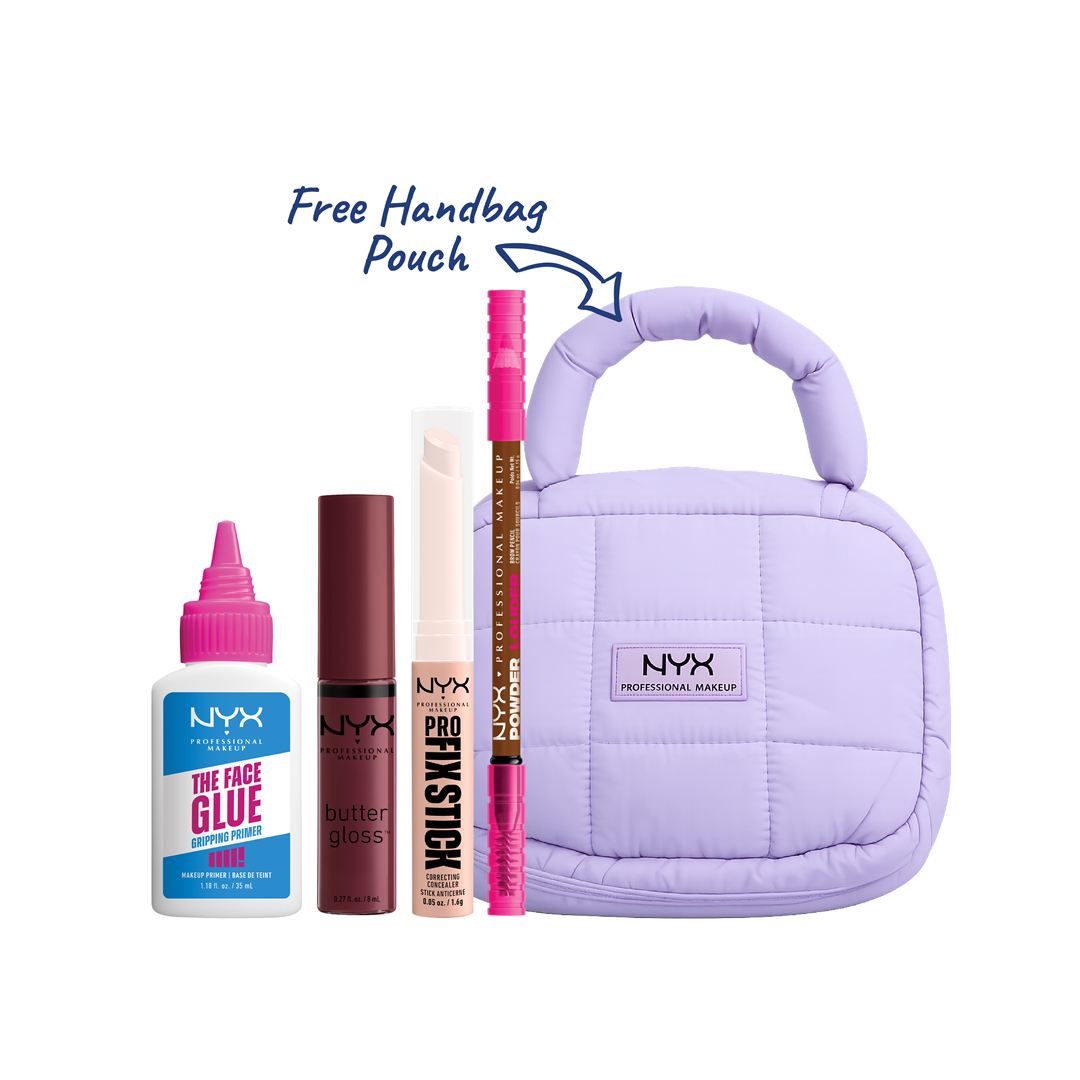 NYX Face & Lip Bundle – Primer, Butter Gloss, Concealer & Brow + Free Pouch