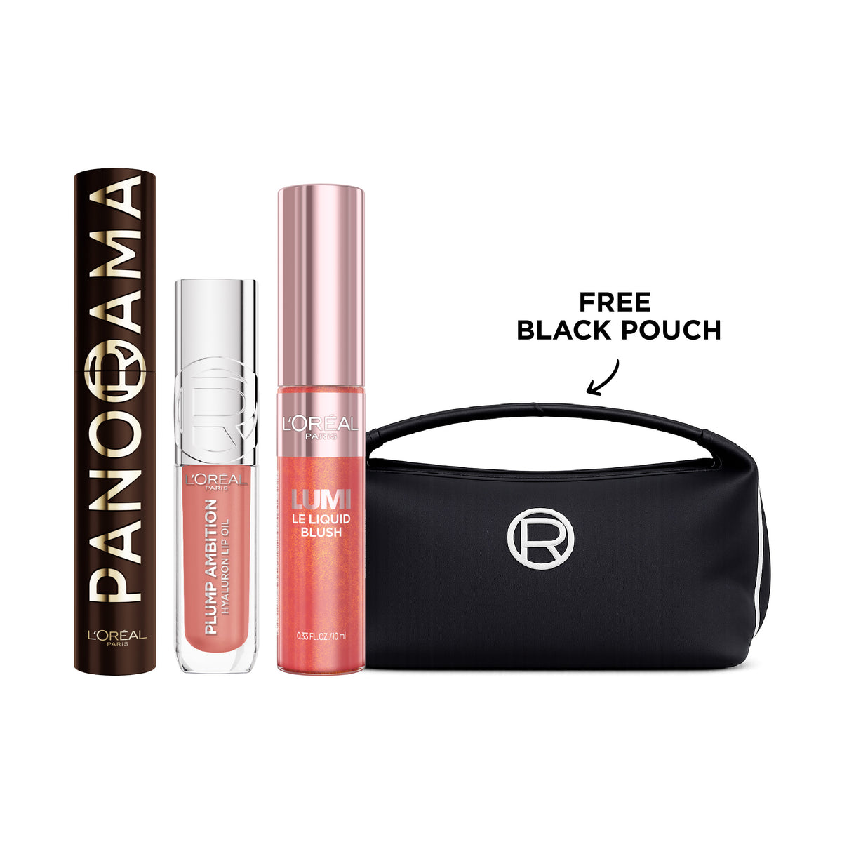 Panorama Mascara Brown + Plump Ambition Hyaluron Lip Oil + Lumi Le Liquid Blush + FREE Black Pouch At 20% OFF