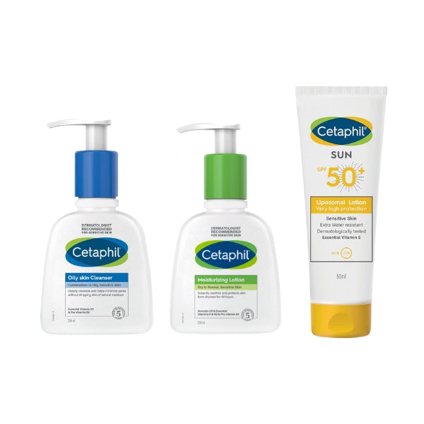 Cetaphil Oily Skin Cleanser 236ml + Moisturizing Lotion 236ml+ Sun Liposomal Lotion Spf 50+ At 20% OFF | Loolia Closet