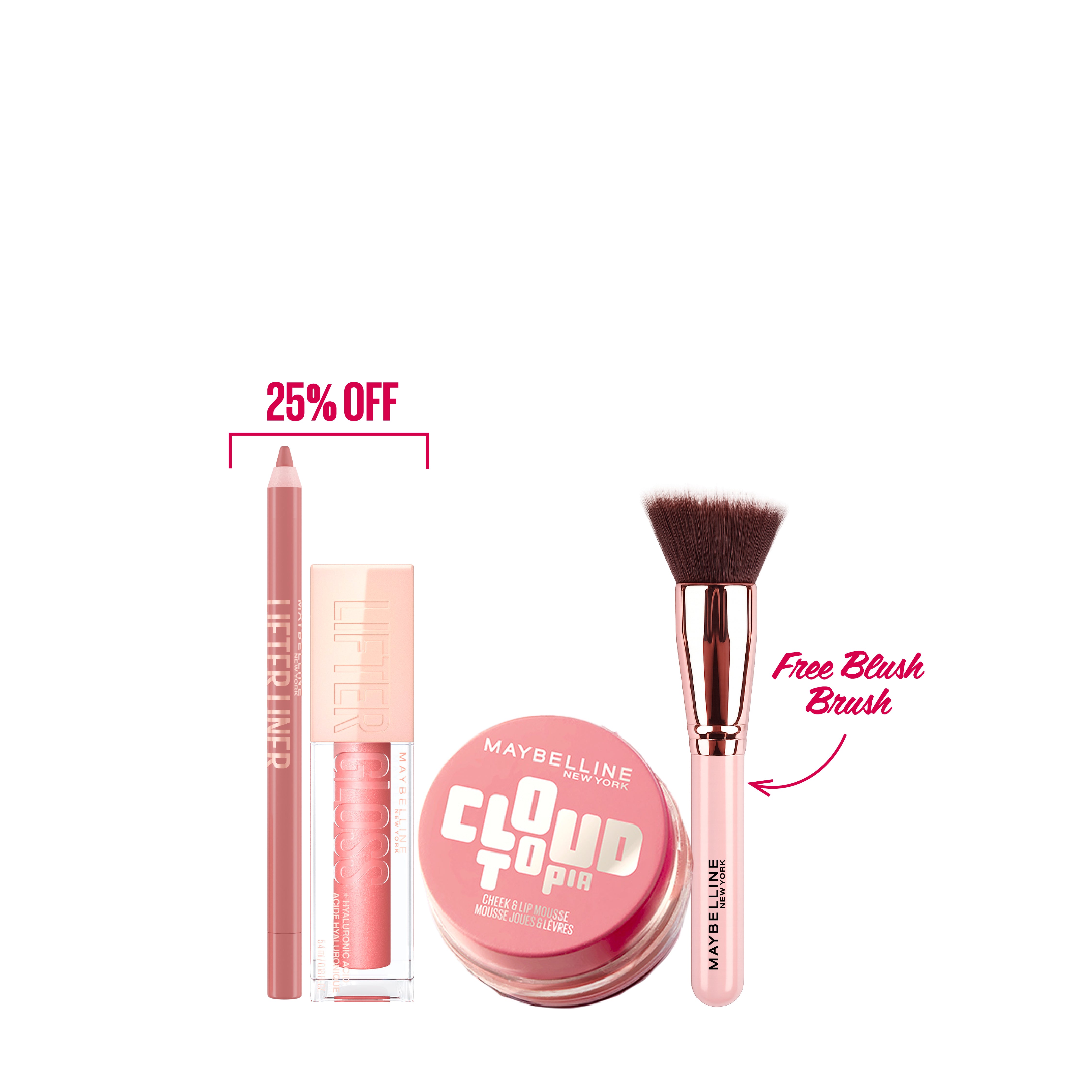 Lifter Liner Lip Liner + Lifter Lip Gloss + Cloudtopia Blush + FREE Brush At 15% OFF