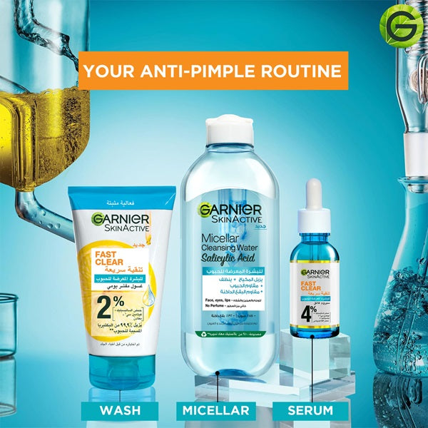Garnier - Fast Clear [2%] Salicylic Acid & Vitamin C - 3-in-1 Anti-Acne Exfoliating Wash (150ml)