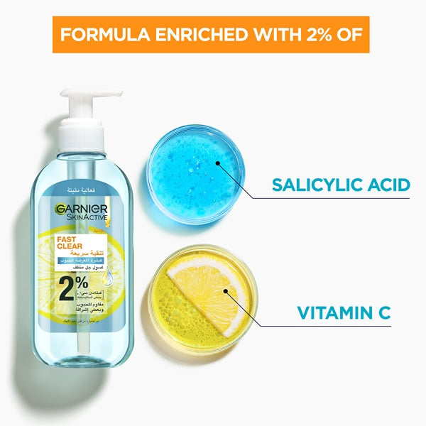 Garnier - Fast Clear [2%] Salicylic Acid & Vitamin C - Anti-Acne Gel Wash (200ml)