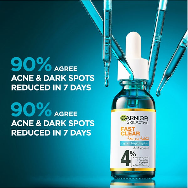 Garnier - Fast Clear 4% Salicylic Acid, Vitamin C, Niacinamide, AHA - Anti-Acne Treatment Booster Serum