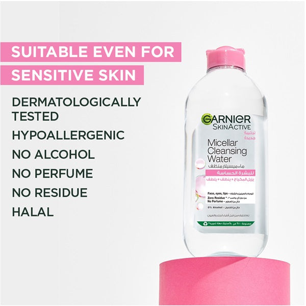 Garnier - Micellar Water Facial Cleanser and Makeup Remover Pink for Sensitive Skin (3 sizes)