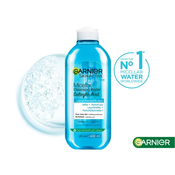 Garnier - Salicylic Acid Micellar Water Facial Anti-Acne Cleanser and Makeup Remover, for Oily and Acne-Pro