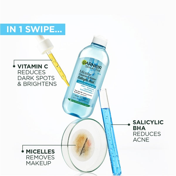 Garnier - Salicylic Acid Micellar Water Facial Anti-Acne Cleanser and Makeup Remover, for Oily and Acne-Pro