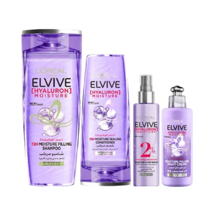 Elvive Hyaluron Moisture Shampoo 400ML + Conditioner 200 ML + Moisture Plump Serum + Night Cream At 30% OFF