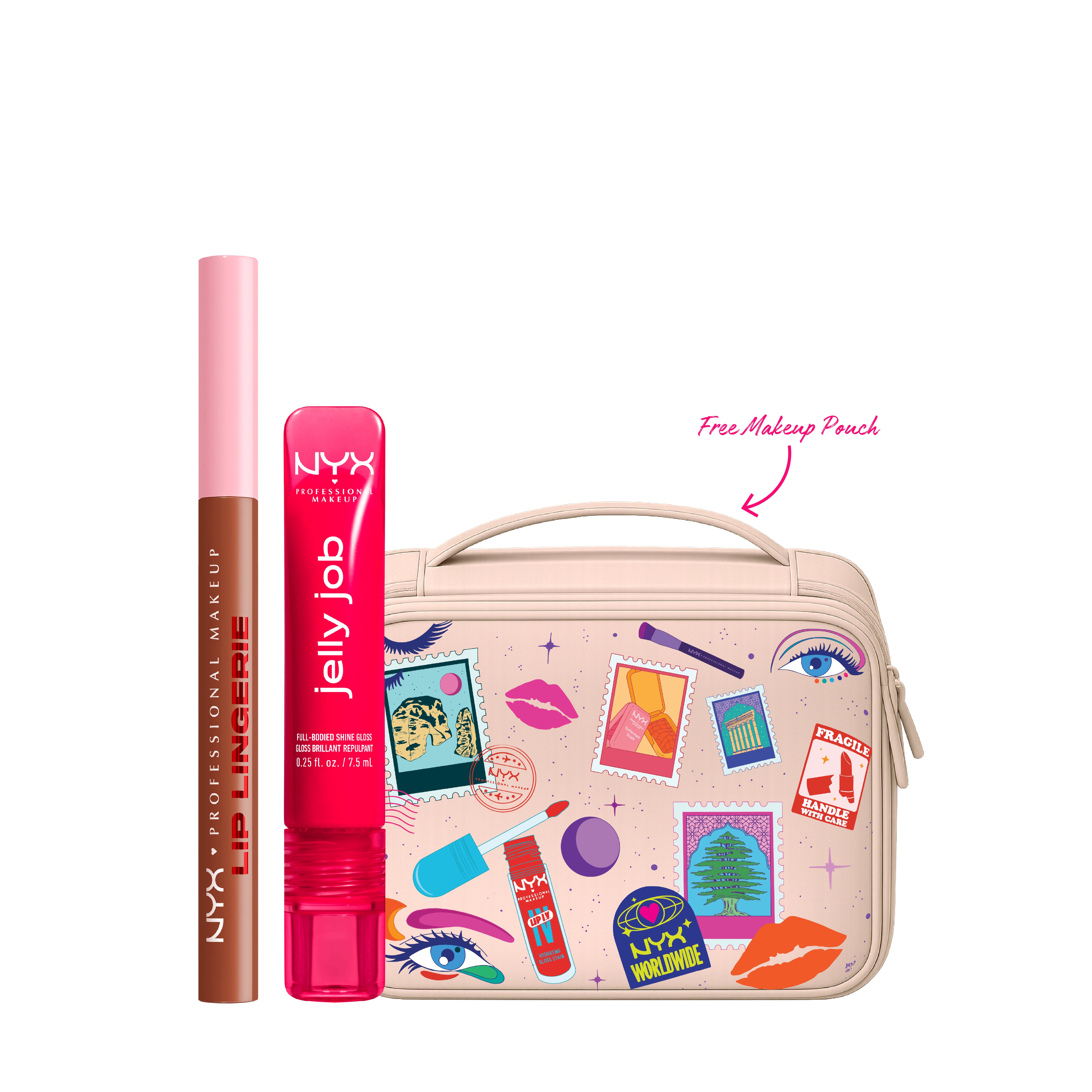 Lip Lingerie Lip Liner Stain + Jelly Job Full-Bodied High Shine Gloss + FREE Makeup Pouch