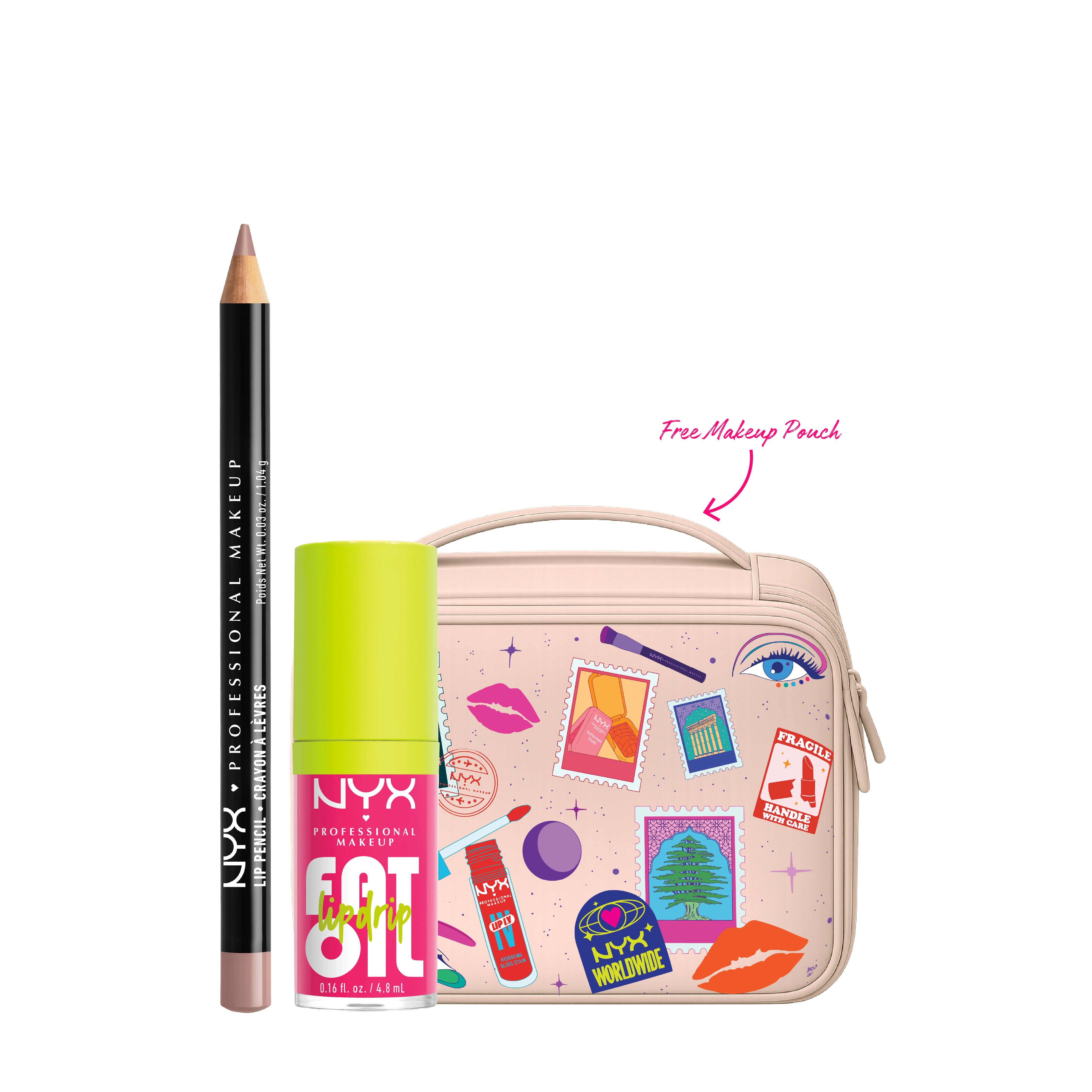 Slim Lip Liner Pencil + Fat Oil Lip Drip + FREE Makeup Pouch