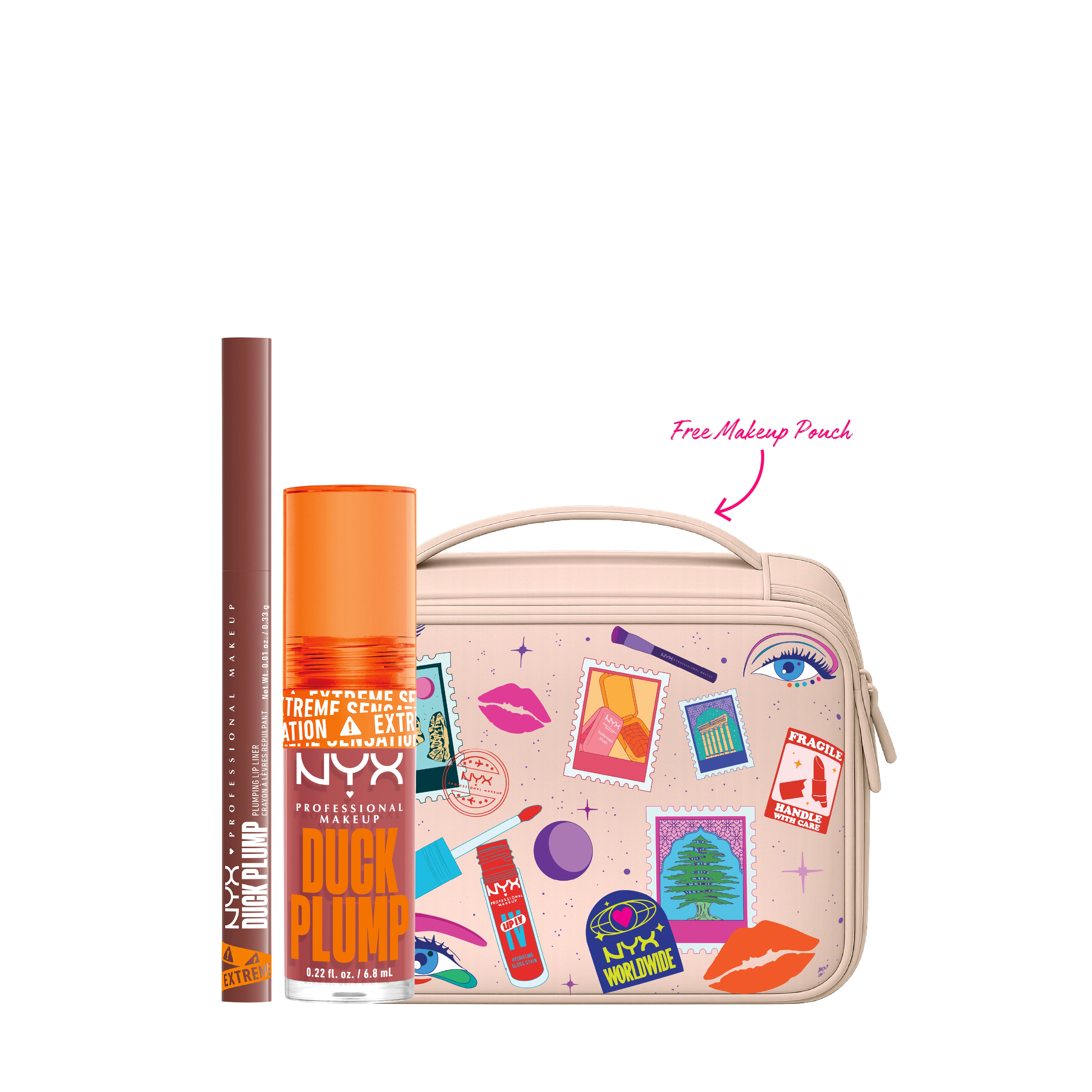 Duck Plump Plumping Lip Liner + Duck Plump Lip Plumping Lacquer + FREE Makeup Pouch