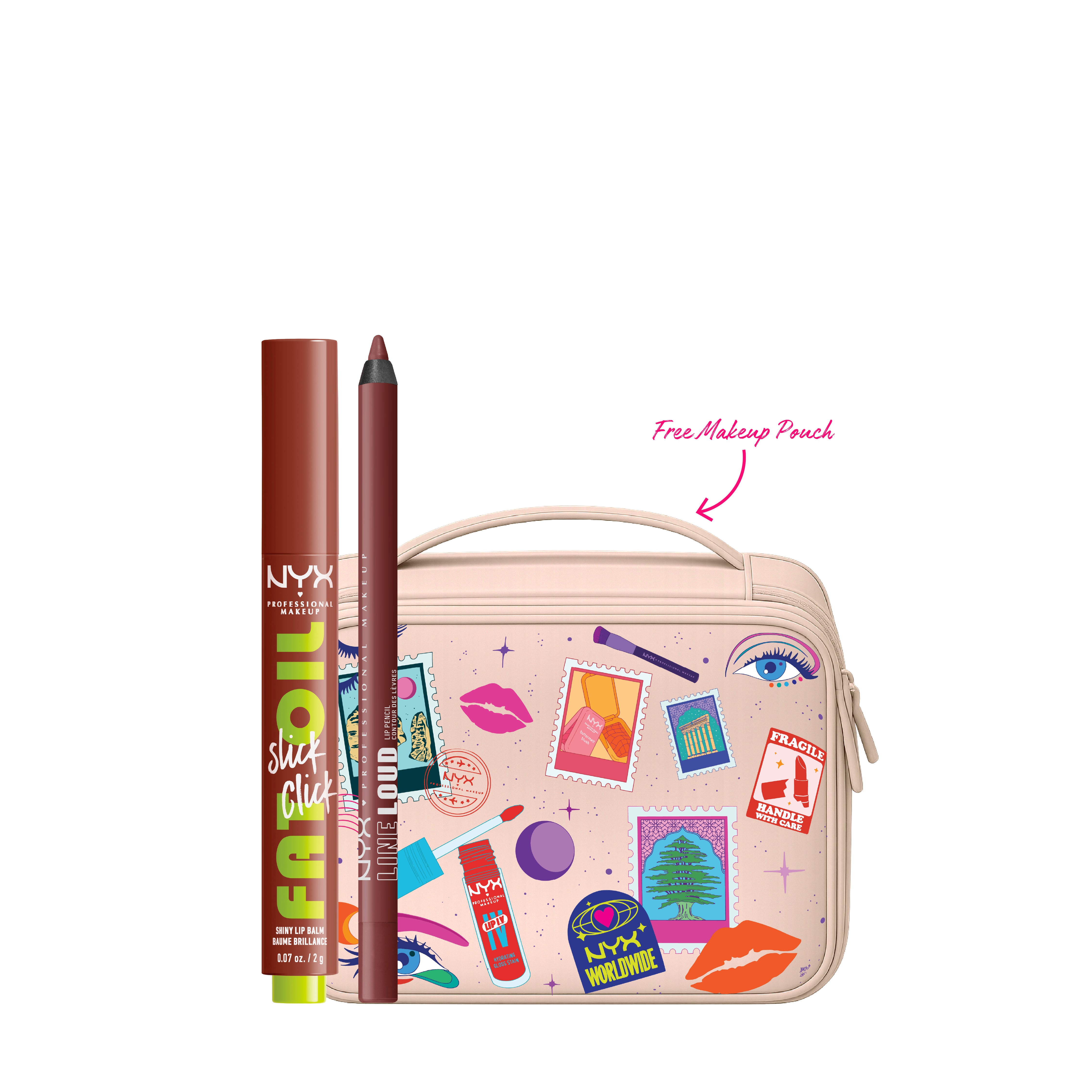 Fat Oil Slick Click Shiny Lip Balm + Line Loud Lip Liner Pencil + FREE Makeup Pouch