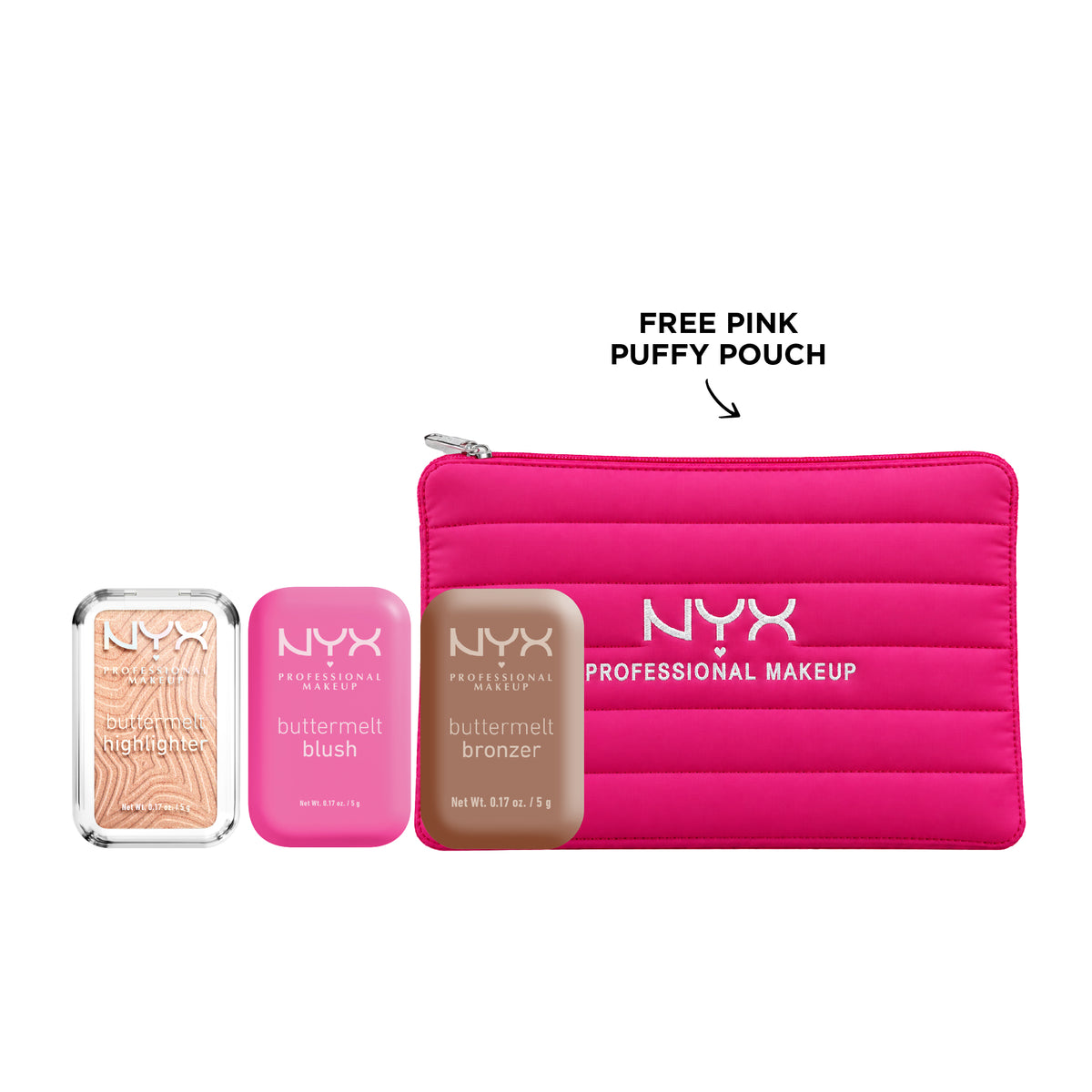 Buttermelt Highlighter + Buttermelt Blush + Buttermelt Bronzer + FREE Pink Puffy Pouch At 25% OFF