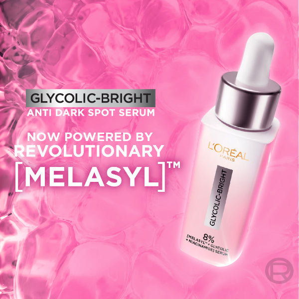 L'Oréal Paris Glycolic Bright Serum with 8% [Melasyl ™ + Glycolic Acid + Niacinamide] face serum for Dark Spots & Brightening 30ml