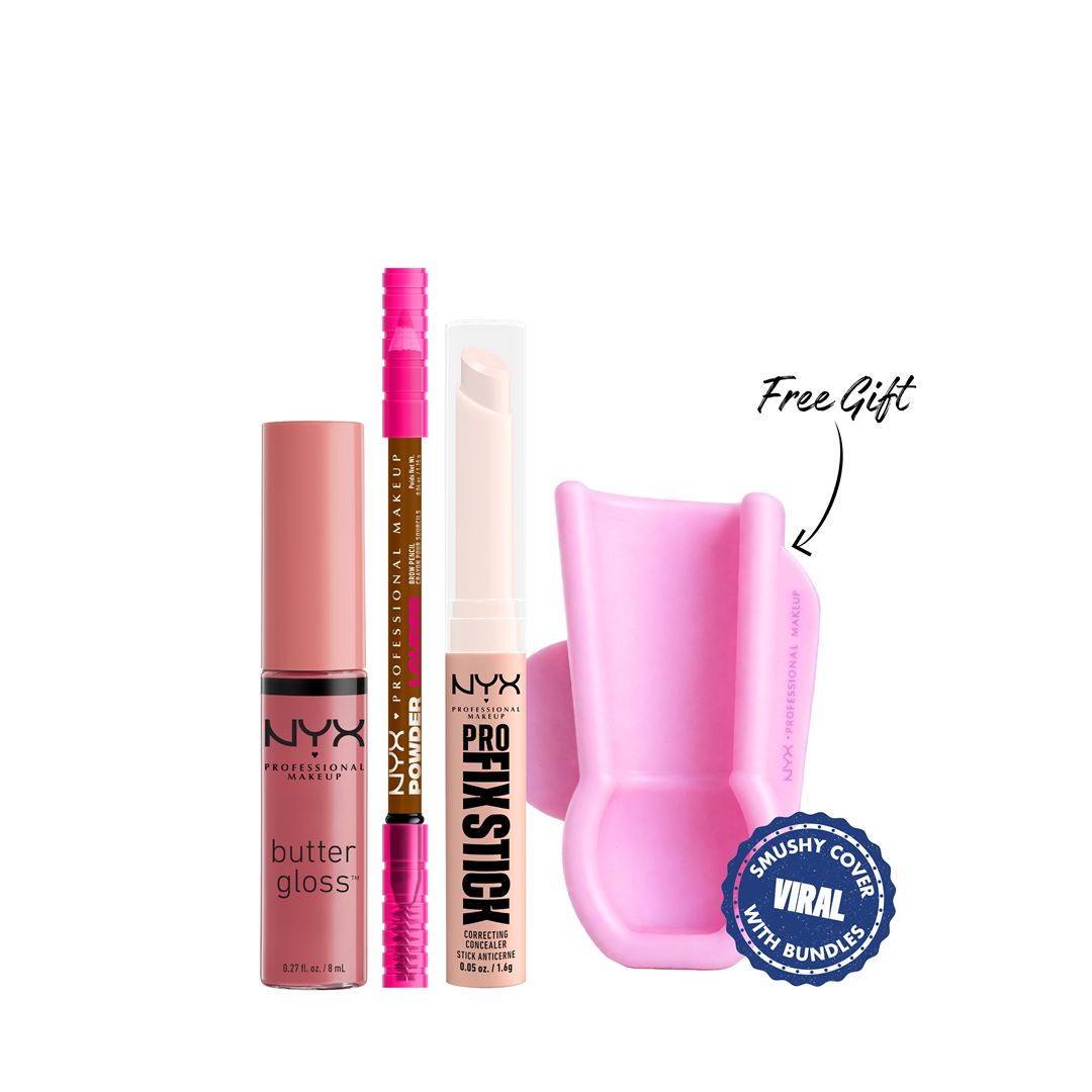 Butter Gloss + Powder Louder, Brow Pencil + Pro Fix Stick Correcting Concealer + FREE Smushy Holder