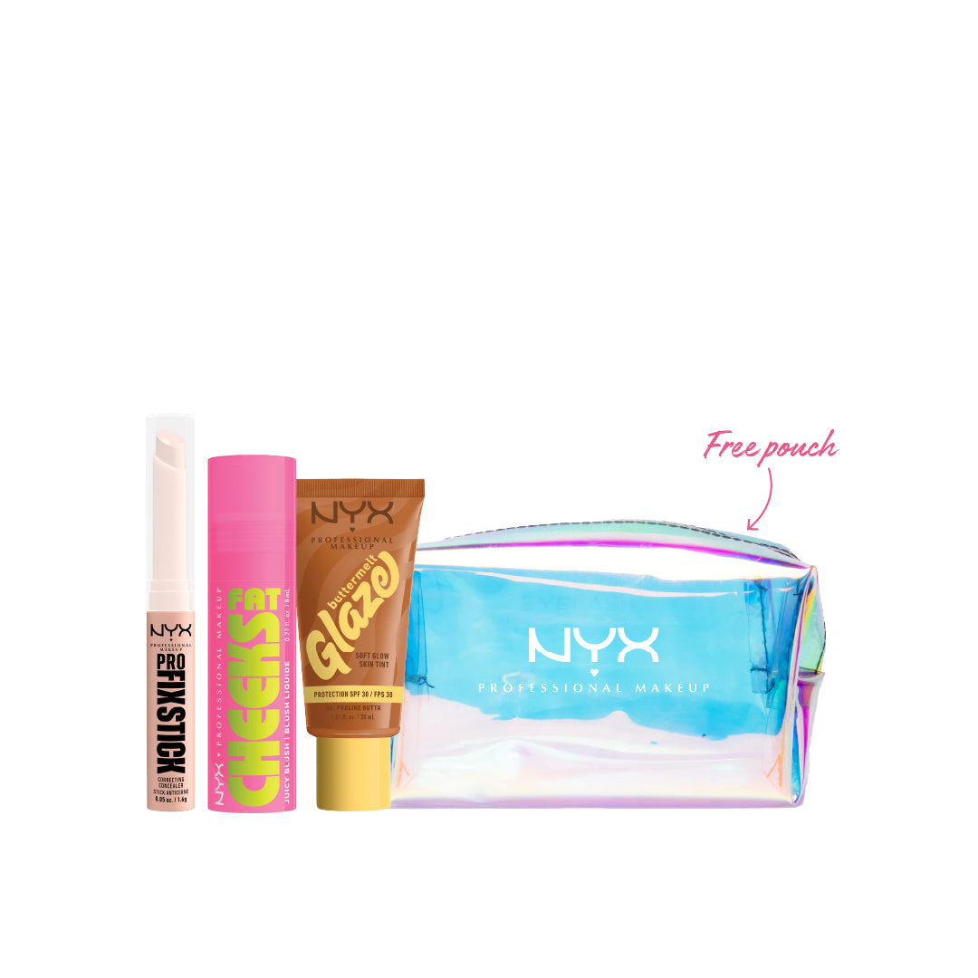 Pro Fix Stick Correcting Concealer + Fat Cheeks Juicy Blush + Buttermelt Glaze Foundation + FREE Pouch