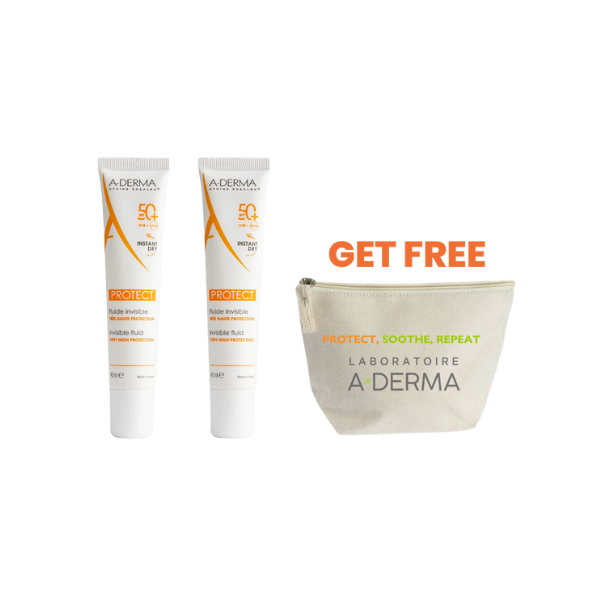A-Derma 2x Protect Invisible Fluid SPF 50+FREE Pouch