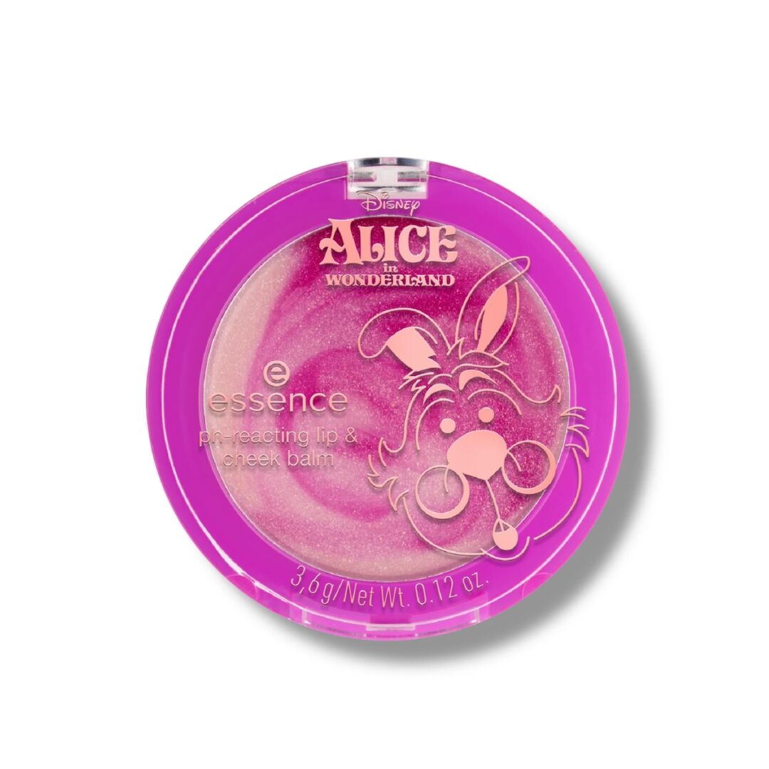 Essence Disney pH lip and cheek balm berry pink tint shimmer swirl texture