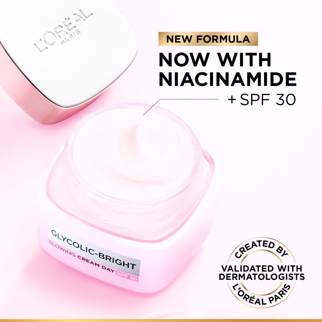 L’Oréal Glycolic Bright day cream SPF30 50ml for dark spots glow with glycolic acid and niacinamide