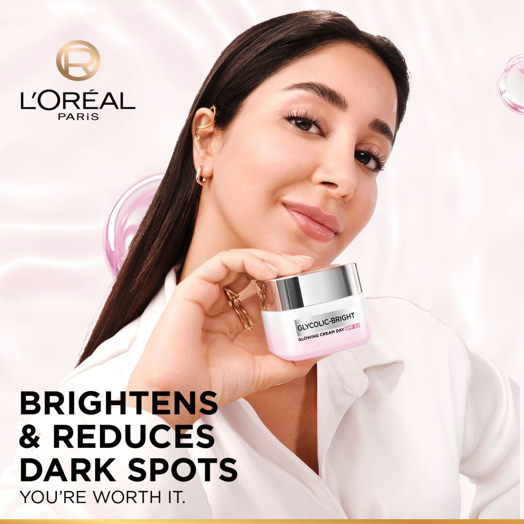 L’Oréal Glycolic Bright day cream SPF30 50ml for dark spots glow with glycolic acid and niacinamide