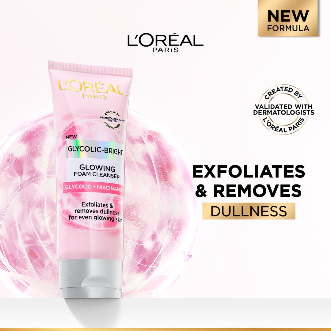 L'Oreal skin care product with pink packaging and text on a white background
