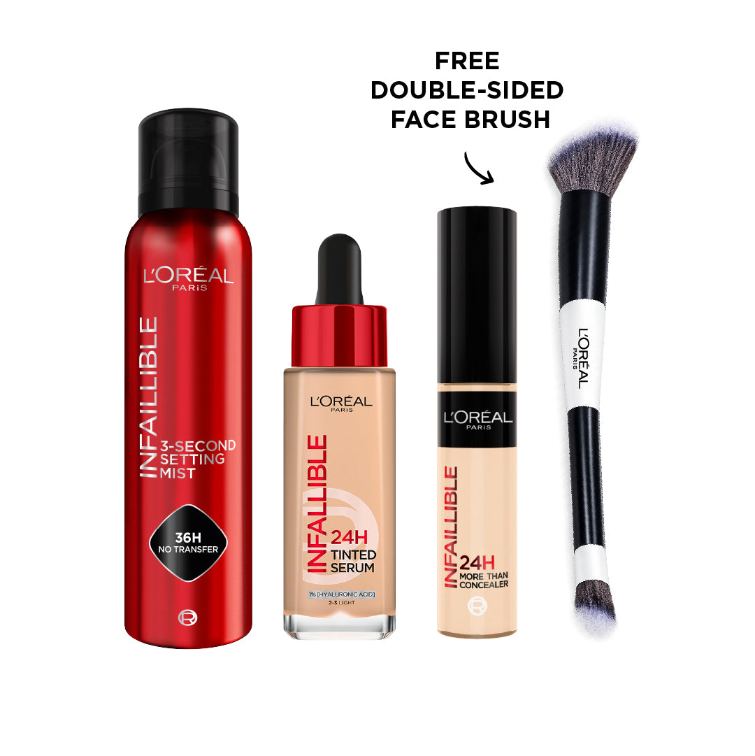 Infaillible Setting Mist Spray + Tinted Serum + Waterproof Concealer + FREE Double-Sided Face Brush At 25% OFF
