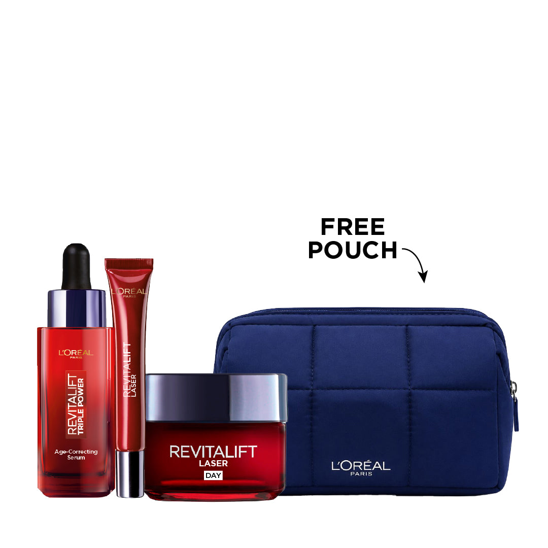 Revitalift Triple Power Age-Correcting Serum + Eye Cream + Day Cream + FREE Pouch At 25% OFF