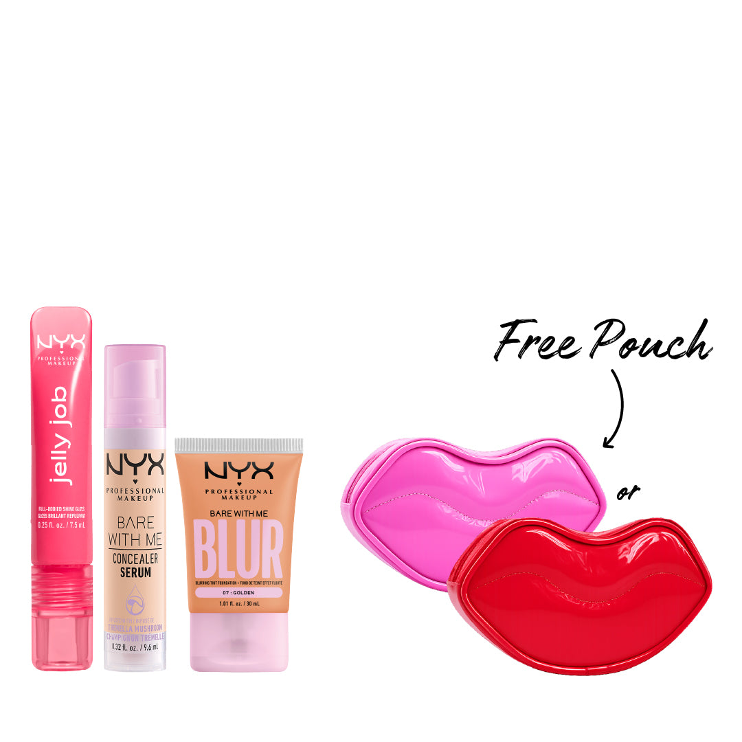 Jelly Job Gloss + Bare With Me Concealer Serum + Bare with Me Blur Tint Foundation + FREE Pouch