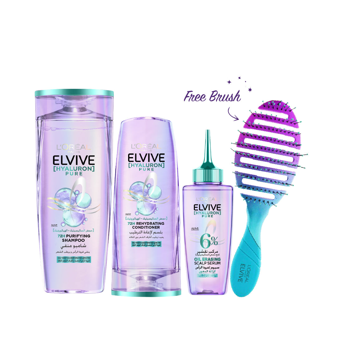 Elvive Hyaluron Pure Shampoo + Conditioner 200 ML + Serum + FREE  Wet Brush