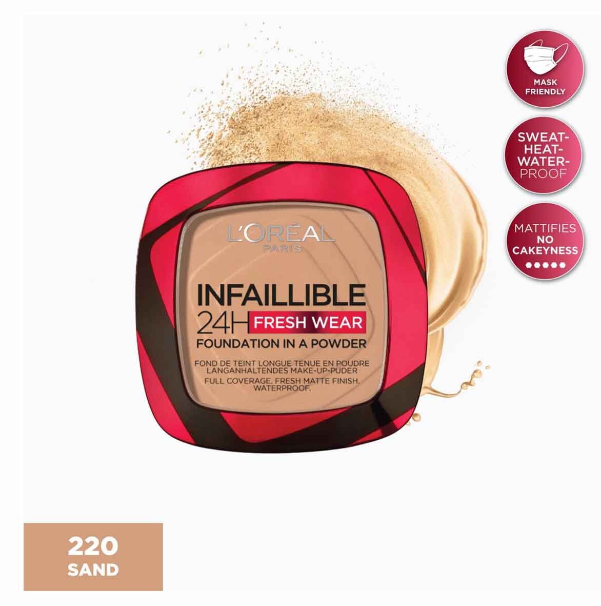 L'Oreal Paris - Infaillible Up to 24H Fresh Wear Foundation in a Powder- Waterproof, Heatproof, Sweatproof